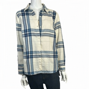 Old Navy Long Sleeve Blue & Cream\Off White Plaid Button Down Shirt Size Medium